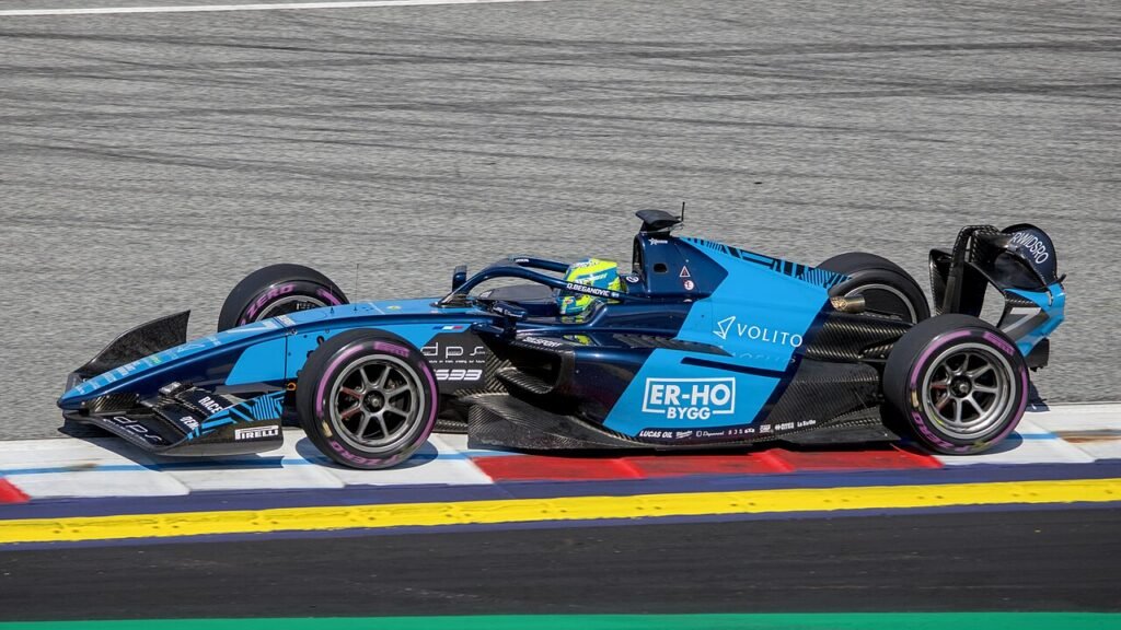 Dino Beganovic driving a Formula 2 car in Austria in 2026