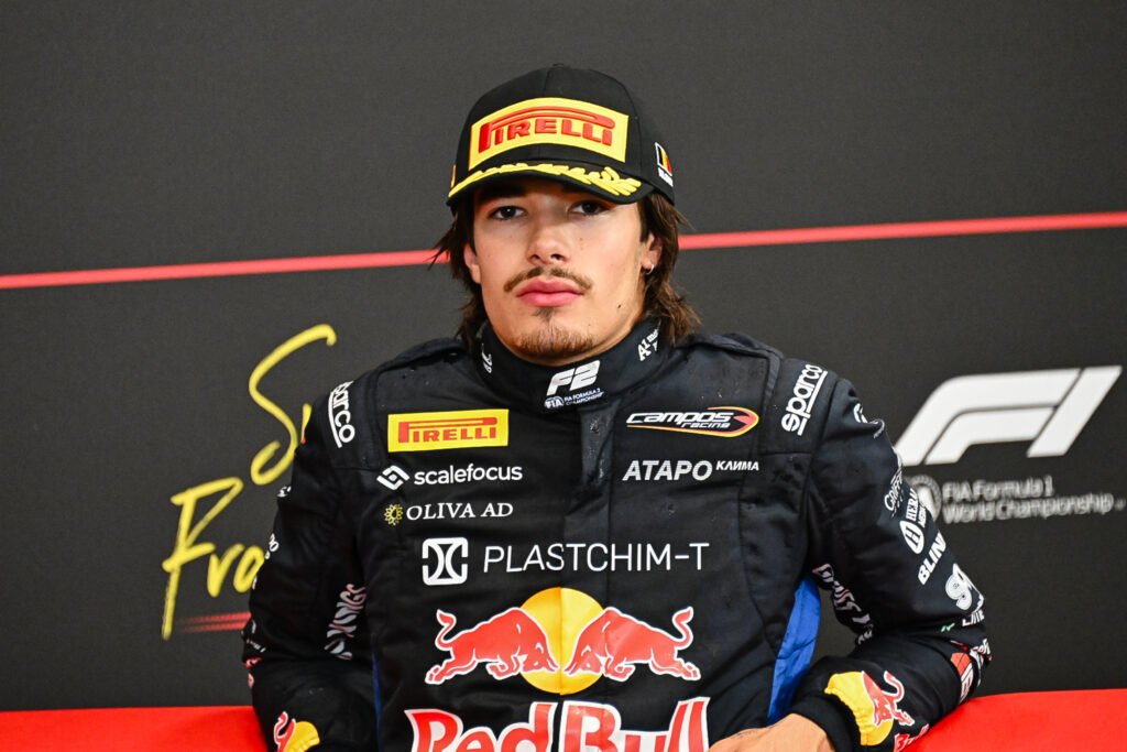 Nikola Tsolov in Campos Racing F2 overalls at the Belgian Grand Prix