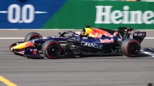 Max Verstappen driving the Red Bull RB22 on track